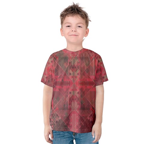 Indian Red Color Geometric Diamonds Kids  Cotton Tee by SpinnyChairDesigns