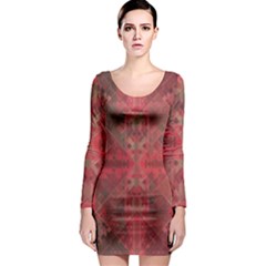 Indian Red Color Geometric Diamonds Long Sleeve Bodycon Dress by SpinnyChairDesigns