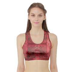 Indian Red Color Geometric Diamonds Sports Bra With Border by SpinnyChairDesigns