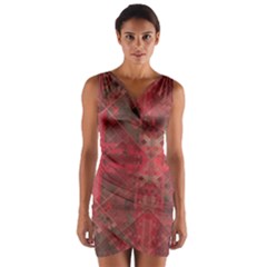 Indian Red Color Geometric Diamonds Wrap Front Bodycon Dress by SpinnyChairDesigns