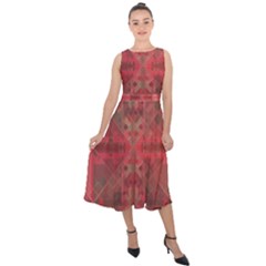 Indian Red Color Geometric Diamonds Midi Tie-back Chiffon Dress by SpinnyChairDesigns