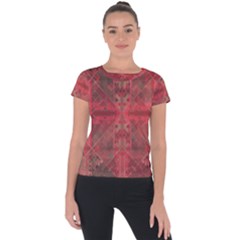 Indian Red Color Geometric Diamonds Short Sleeve Sports Top  by SpinnyChairDesigns