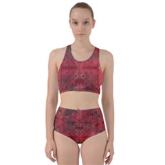 Indian Red Color Geometric Diamonds Racer Back Bikini Set by SpinnyChairDesigns