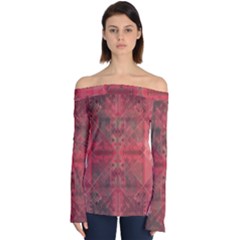 Indian Red Color Geometric Diamonds Off Shoulder Long Sleeve Top by SpinnyChairDesigns