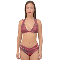 Indian Red Color Geometric Diamonds Double Strap Halter Bikini Set by SpinnyChairDesigns