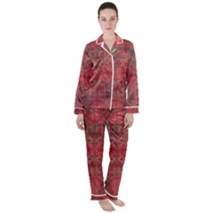 Indian Red Color Geometric Diamonds Satin Long Sleeve Pyjamas Set by SpinnyChairDesigns