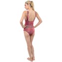 Indian Red Color Geometric Diamonds Cross Front Low Back Swimsuit View2