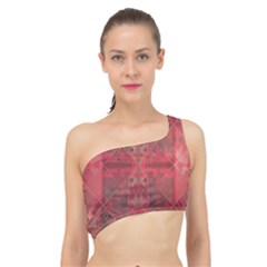 Indian Red Color Geometric Diamonds Spliced Up Bikini Top  by SpinnyChairDesigns