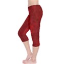 Scarlet Red Velvet Color Faux Texture Capri Leggings  View3