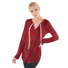 Scarlet Red Velvet Color Faux Texture Tie Up Tee by SpinnyChairDesigns