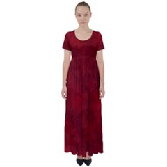 Scarlet Red Velvet Color Faux Texture High Waist Short Sleeve Maxi Dress by SpinnyChairDesigns