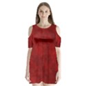 Scarlet Red Velvet Color Faux Texture Shoulder Cutout Velvet One Piece View1