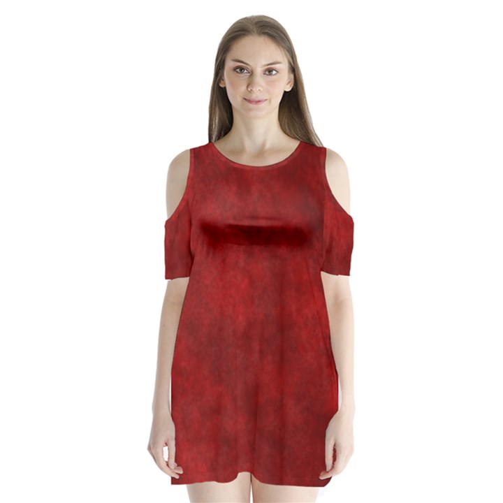 Scarlet Red Velvet Color Faux Texture Shoulder Cutout Velvet One Piece