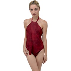 Scarlet Red Velvet Color Faux Texture Go With The Flow One Piece Swimsuit by SpinnyChairDesigns