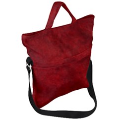 Scarlet Red Velvet Color Faux Texture Fold Over Handle Tote Bag by SpinnyChairDesigns