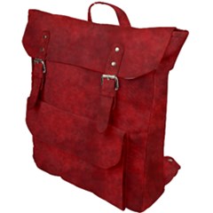 Scarlet Red Velvet Color Faux Texture Buckle Up Backpack by SpinnyChairDesigns