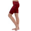 Scarlet Red Velvet Color Faux Texture Kids  Lightweight Velour Cropped Yoga Leggings View2