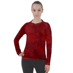 Scarlet Red Velvet Color Faux Texture Women s Pique Long Sleeve Tee