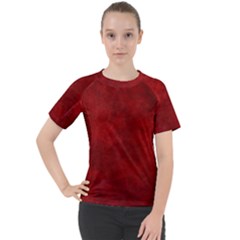 Scarlet Red Velvet Color Faux Texture Women s Sport Raglan Tee