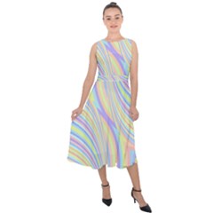 Pastel Color Stripes  Midi Tie-back Chiffon Dress by SpinnyChairDesigns