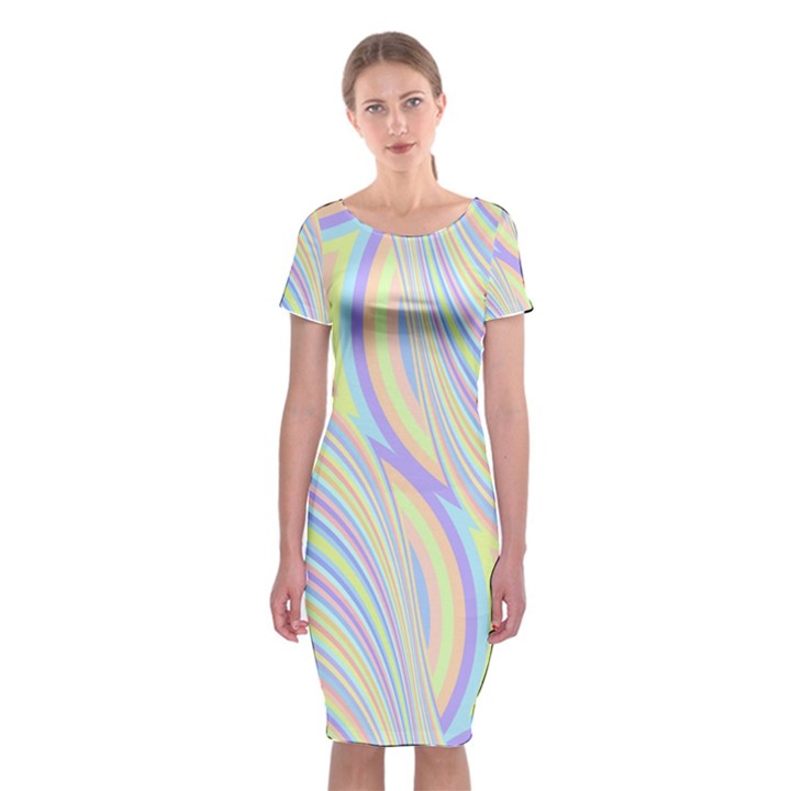 Pastel Color Stripes  Classic Short Sleeve Midi Dress