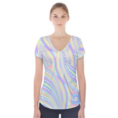 Pastel Color Stripes  Short Sleeve Front Detail Top by SpinnyChairDesigns