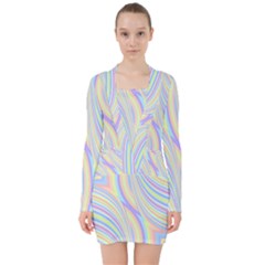 Pastel Color Stripes  V-neck Bodycon Long Sleeve Dress by SpinnyChairDesigns