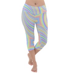 Pastel Color Stripes  Lightweight Velour Capri Yoga Leggings by SpinnyChairDesigns