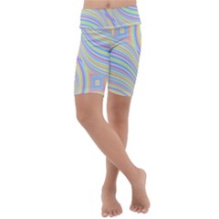 Pastel Color Stripes  Kids  Lightweight Velour Cropped Yoga Leggings by SpinnyChairDesigns