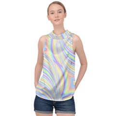 Pastel Color Stripes  High Neck Satin Top by SpinnyChairDesigns