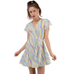 Pastel Color Stripes  Flutter Sleeve Wrap Dress by SpinnyChairDesigns