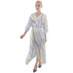 Pastel Color Stripes  Quarter Sleeve Wrap Front Maxi Dress by SpinnyChairDesigns