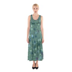 Green Color Polka Dots Pattern Sleeveless Maxi Dress by SpinnyChairDesigns