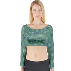 Green Color Polka Dots Pattern Long Sleeve Crop Top by SpinnyChairDesigns