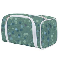 Green Color Polka Dots Pattern Toiletries Pouch by SpinnyChairDesigns