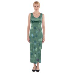 Green Color Polka Dots Pattern Fitted Maxi Dress by SpinnyChairDesigns