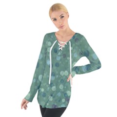 Green Color Polka Dots Pattern Tie Up Tee by SpinnyChairDesigns