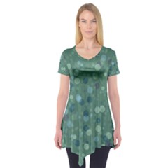 Green Color Polka Dots Pattern Short Sleeve Tunic  by SpinnyChairDesigns