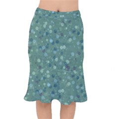 Green Color Polka Dots Pattern Short Mermaid Skirt by SpinnyChairDesigns