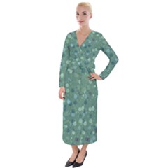 Green Color Polka Dots Pattern Velvet Maxi Wrap Dress by SpinnyChairDesigns