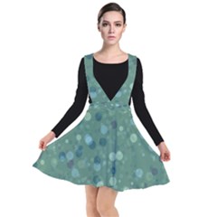 Green Color Polka Dots Pattern Plunge Pinafore Dress by SpinnyChairDesigns