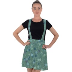 Green Color Polka Dots Pattern Velvet Suspender Skater Skirt by SpinnyChairDesigns