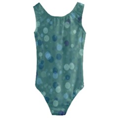 Green Color Polka Dots Pattern Kids  Cut-out Back One Piece Swimsuit by SpinnyChairDesigns