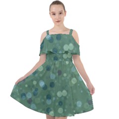 Green Color Polka Dots Pattern Cut Out Shoulders Chiffon Dress by SpinnyChairDesigns