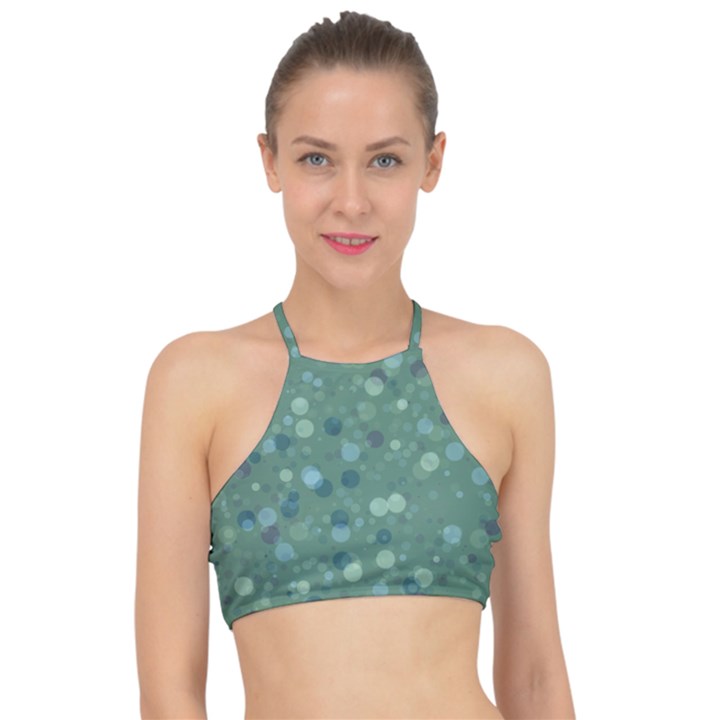 Green Color Polka Dots Pattern Racer Front Bikini Top