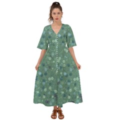 Green Color Polka Dots Pattern Kimono Sleeve Boho Dress by SpinnyChairDesigns