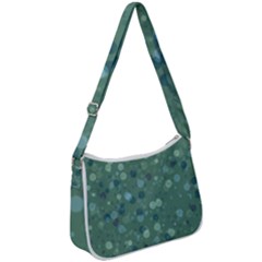 Green Color Polka Dots Pattern Zip Up Shoulder Bag by SpinnyChairDesigns