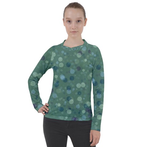 Green Color Polka Dots Pattern Women s Pique Long Sleeve Tee by SpinnyChairDesigns