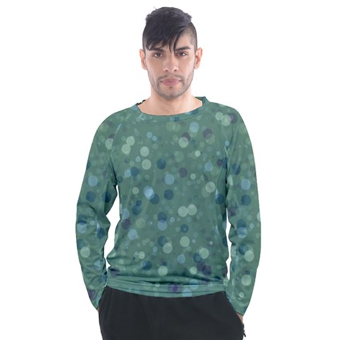 Green Color Polka Dots Pattern Men s Long Sleeve Raglan Tee by SpinnyChairDesigns