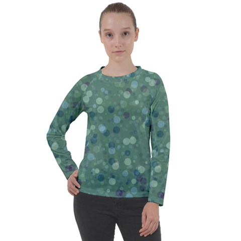 Green Color Polka Dots Pattern Women s Long Sleeve Raglan Tee by SpinnyChairDesigns